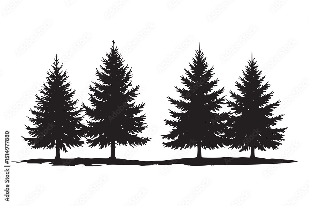 Fototapeta premium Silhouette of Pine Trees on Hill Landscape Vector Illustration