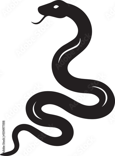 Snake Silhouette Coiled with Raised Head Flat Vector