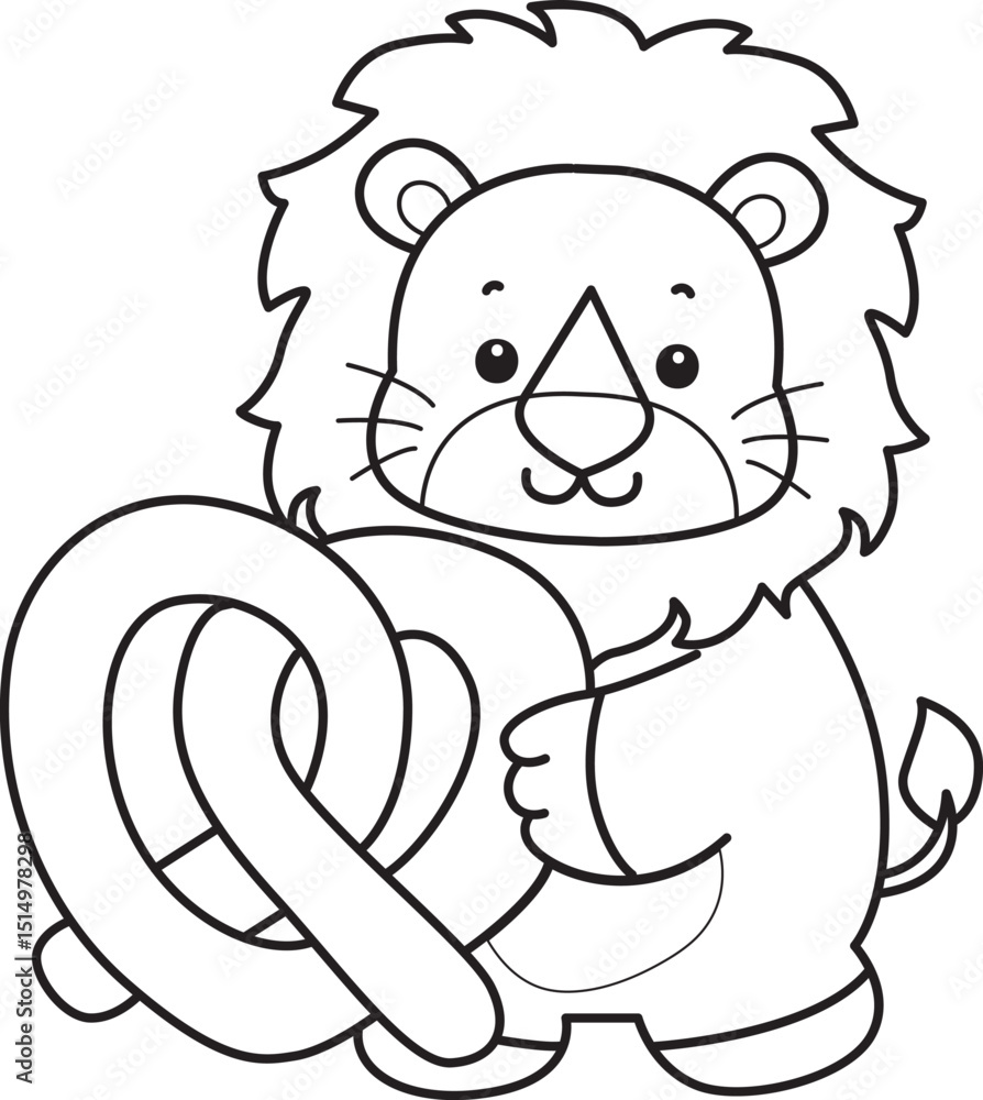Obraz premium Outline of Cute Lion icon. Lineart of Funny baby Lion animal series stock illustration. life of fluffy Lion designs.