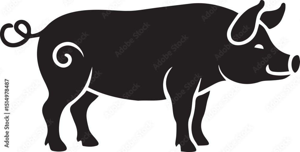 Obraz premium Pig Silhouette Side View Round Body Minimal Vector
