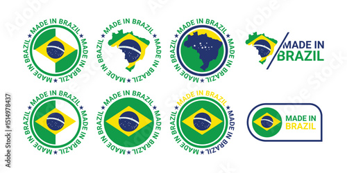 set of made in brazil stamp circle logo vector design with flag and brazil map	
