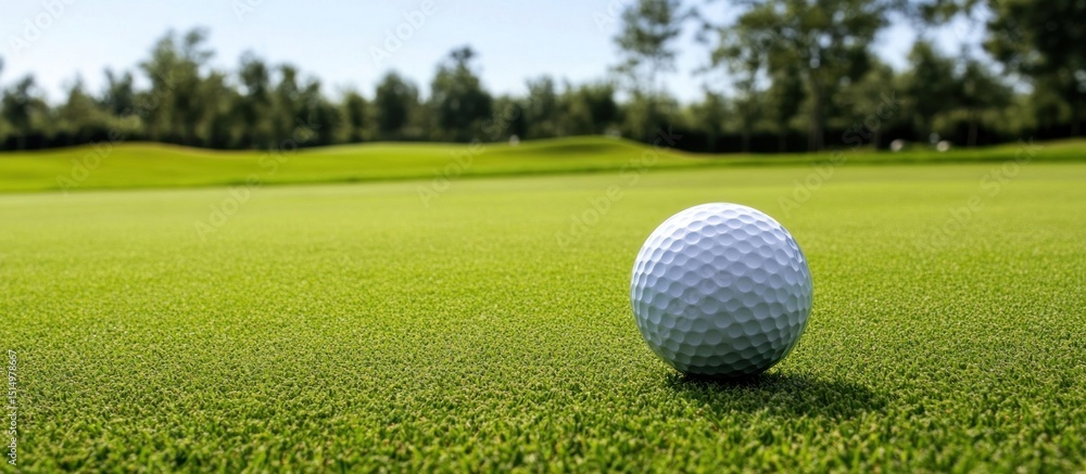 Fototapeta premium A white golf ball resting on a pristine green, ready for a precise putt