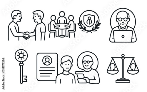Age equality linear icons set – outline, diversity and inclusion symbols