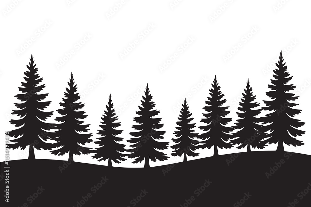 Obraz premium Silhouette of Pine Trees on Hill Landscape Vector Illustration