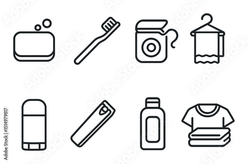 Personal care essentials icons set – outline, hygiene, grooming and wellness symbols