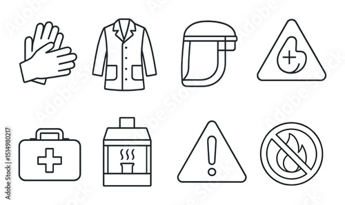 Lab safety silhouette icons set – protective, hazard, and warning symbols guide