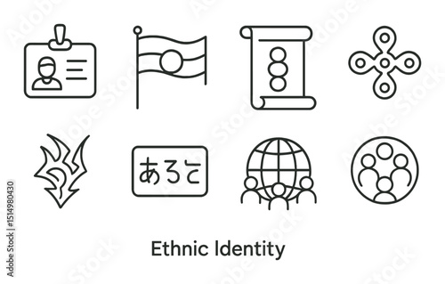 Ethnic identity outline icons set – culture, heritage, and diversity symbols