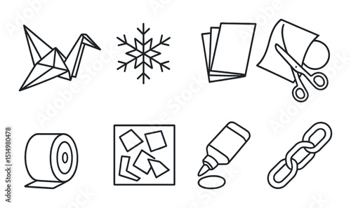 Paper craft silhouette icons set – origami, diy and crafting symbol collection