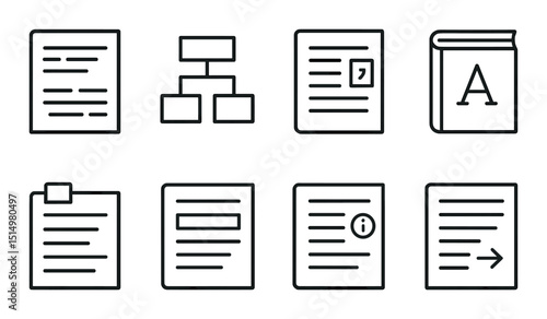 Academic and dictionary outline icons set – educational, reference symbols