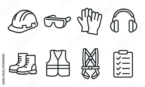 Workplace safety linear icons set – outline, protection and hazard prevention symbols