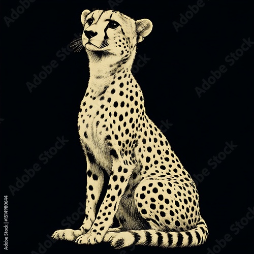 Majestic cheetah, seated, in sepia tone