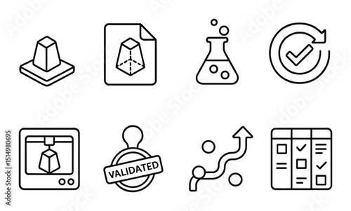Innovation and development linear icons set – outline, tech and progress symbols
