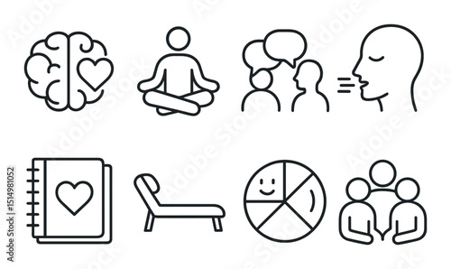 Mental health line icons set – simple therapy, wellness, and mindfulness symbols