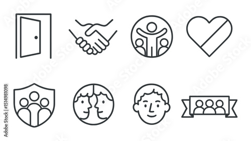 Diversity and inclusion outline icons set – unity, equality, community symbols