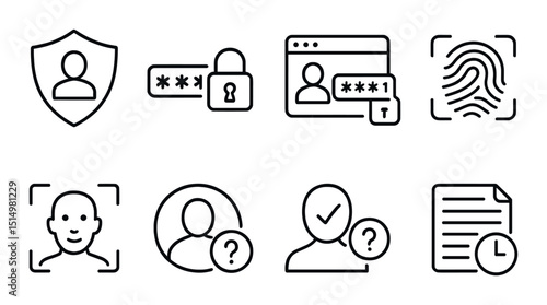 Account security line icons set – simple password, protection, authentication symbols