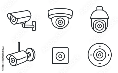Cctv camera silhouette icons set – surveillance, security and monitoring visuals