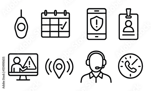 Lone worker safety icons set – outline, protection and security symbols