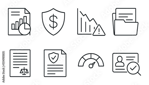 Business risk outline icons set – simple, finance, hazard management symbols