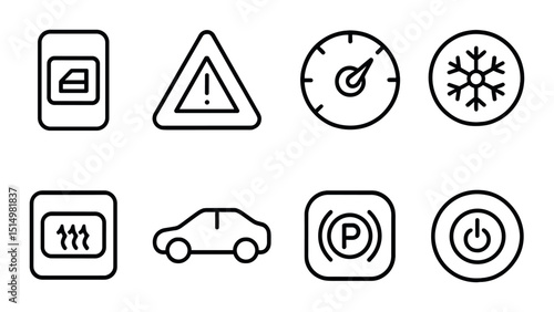 Vehicle control outline icons set – simple automotive, dashboard and car symbols