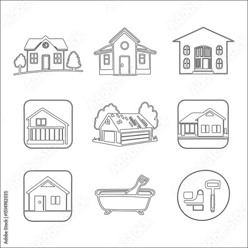 Home architecture vector icon set: real estate building and city apartment silhouette designs