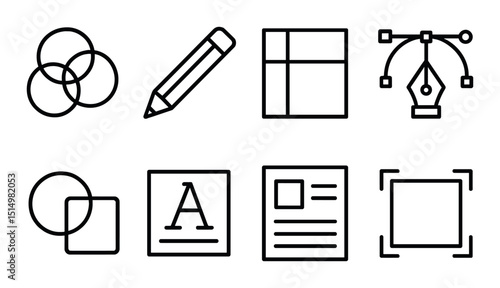 Design and development outline icons set – creative, process and planning symbols