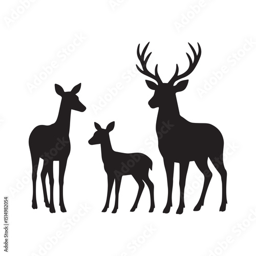Deer Silhouette: A minimalist illustration features silhouettes of three elegant deer, showcasing their graceful forms and commanding presence. A timeless and versatile visual element.