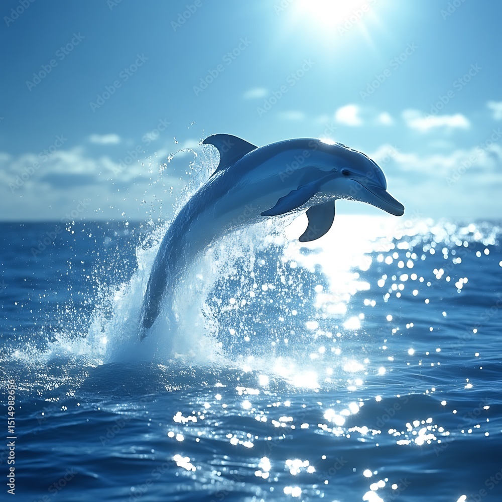 Fototapeta premium Majestic Dolphin Leaps in Ocean Sunlight