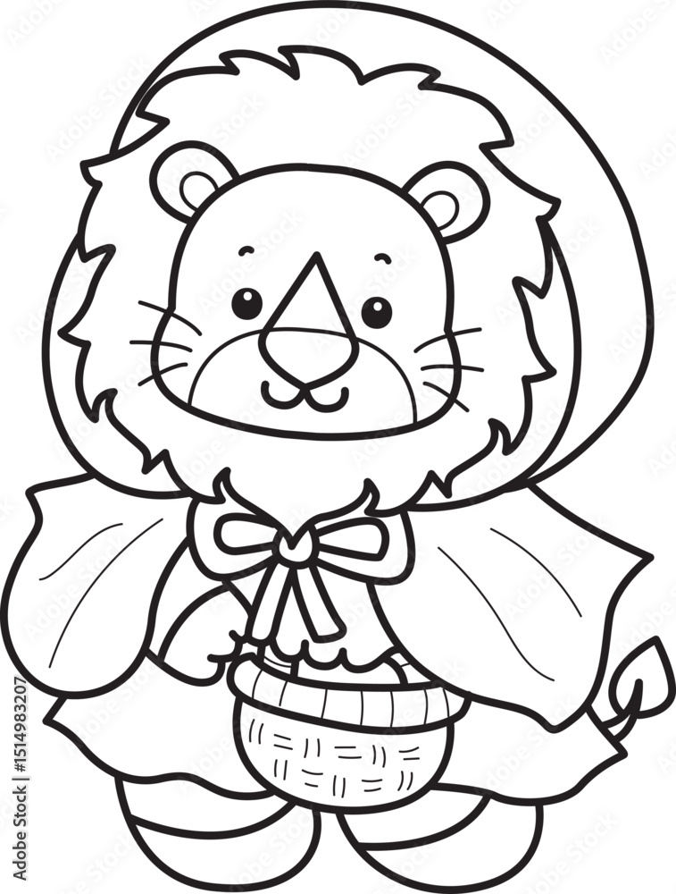 Obraz premium Outline of Cute Lion icon. Lineart of Funny baby Lion animal series stock illustration. life of fluffy Lion designs.