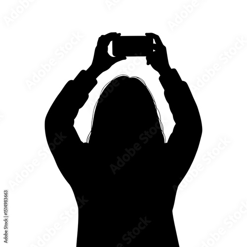 Girl taking photo with phone silhouette camera