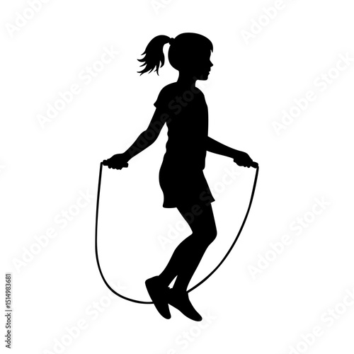 Girl skipping rope silhouette vector isolated on transparent background