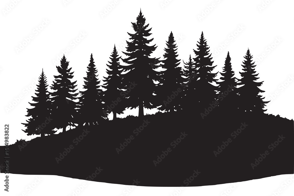 Fototapeta premium Silhouette of Pine Trees on Hill Landscape Vector Illustration