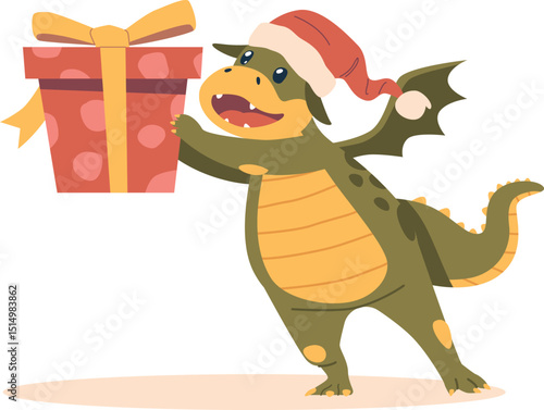 Christmas dragon santa giving gift