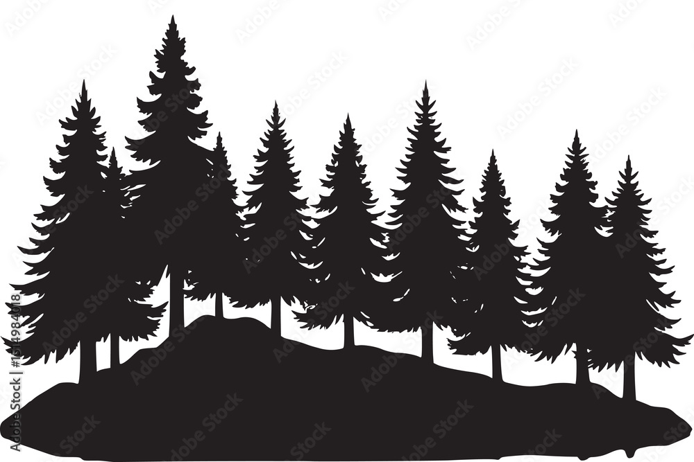 Fototapeta premium Silhouette of Pine Trees on Hill Landscape Vector Illustration