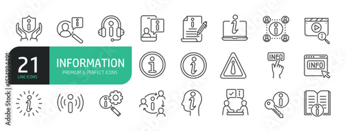 Set Of Information Line Icons. Contains such icons as Instruction, Privacy Policy, Info Center, Rule, Guide, Reference, Support, Manual, Help, and more.