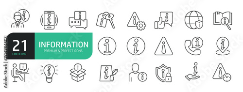 Set Of Information Line Icons. Contains such icons as Instruction, Privacy Policy, Info Center, Rule, Guide, Reference, Support, Manual, Help, and more.