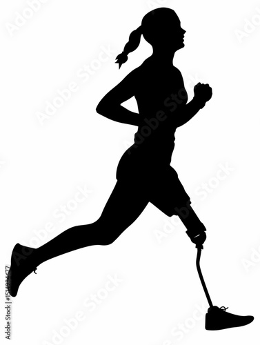 Silhouette of Amputee Runner with Prosthetic Leg – Adaptive Athlete Running Vector on White Background, Inspirational Sports and Disability Concept