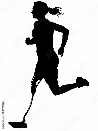 Silhouette of Amputee Runner with Prosthetic Leg – Adaptive Athlete Running Vector on White Background, Inspirational Sports and Disability Concept