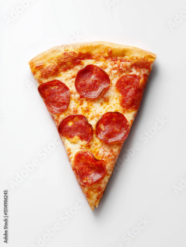 a pizza slice on white background , top view