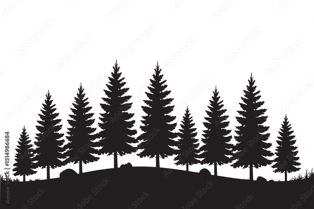 Obraz premium Silhouette of Pine Trees on Hill Landscape Vector Illustration