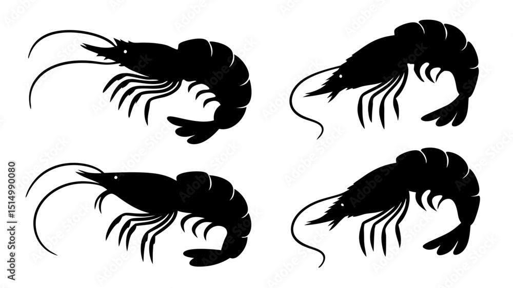 Fototapeta premium Set of shrimp silhouette vector