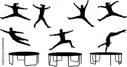 trampolining silhouettes on the white background
