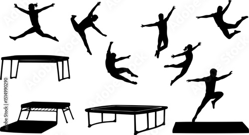 trampolining silhouettes on the white background
