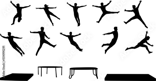 trampolining silhouettes on the white background
