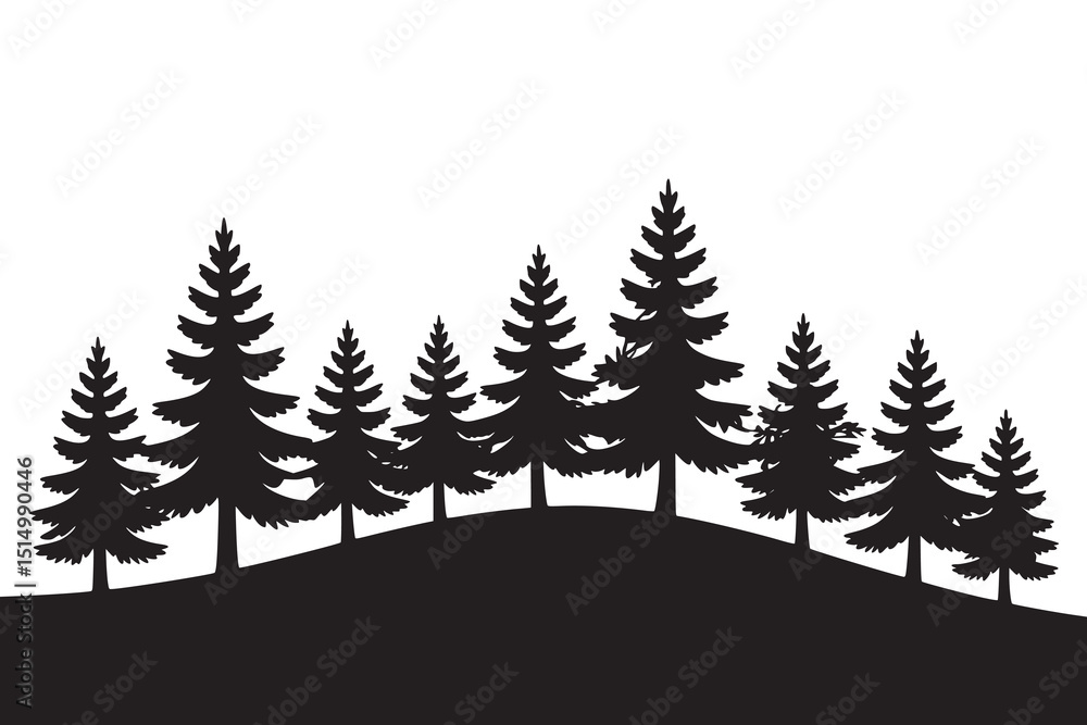 Fototapeta premium Silhouette of Pine Trees on Hill Landscape Vector Illustration