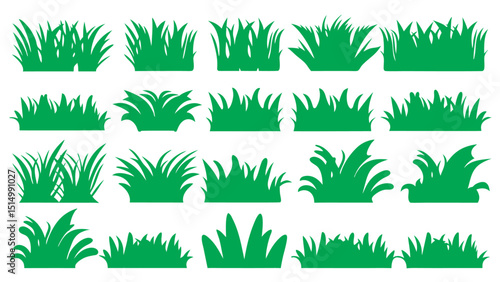 set of green grass silhouettes