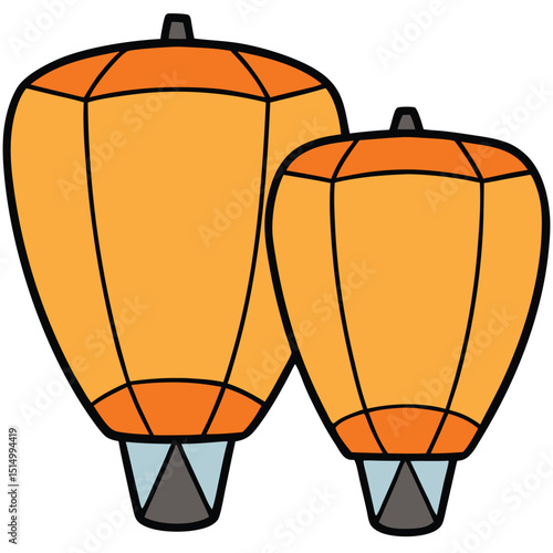 paper lanterns flat vector illustration white background