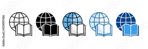 Globe And Book Icon Set Multiple Style Collection