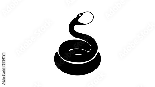 snake trying to swallow egg, black isolated silhouette