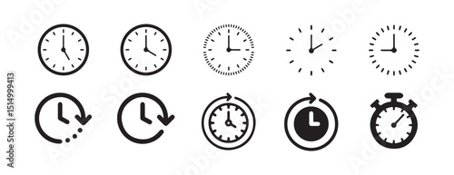 Vector Time Icon Set – Flat Clock and Countdown Symbols