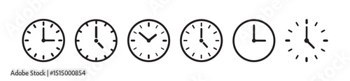 Set of Analog Wall Clocks Showing Different Times – Vector Illustration